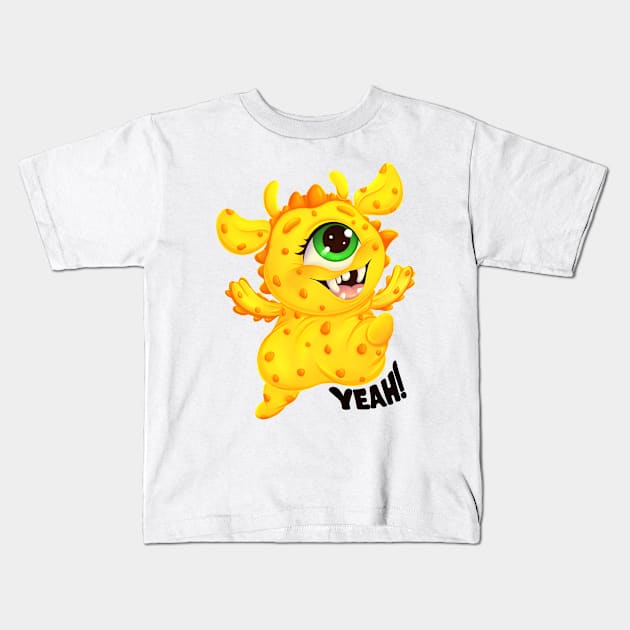 Cute Happy Monster “Yeah!” Kids T-Shirt by AstArt 